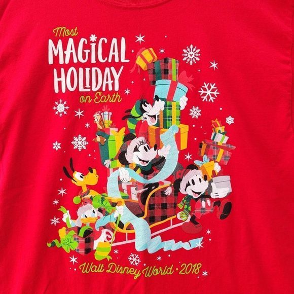 Disney Parks Tshirt Tee Womens L Red Disney Christmas Walt Disney World 2018 - Picture 2 of 8